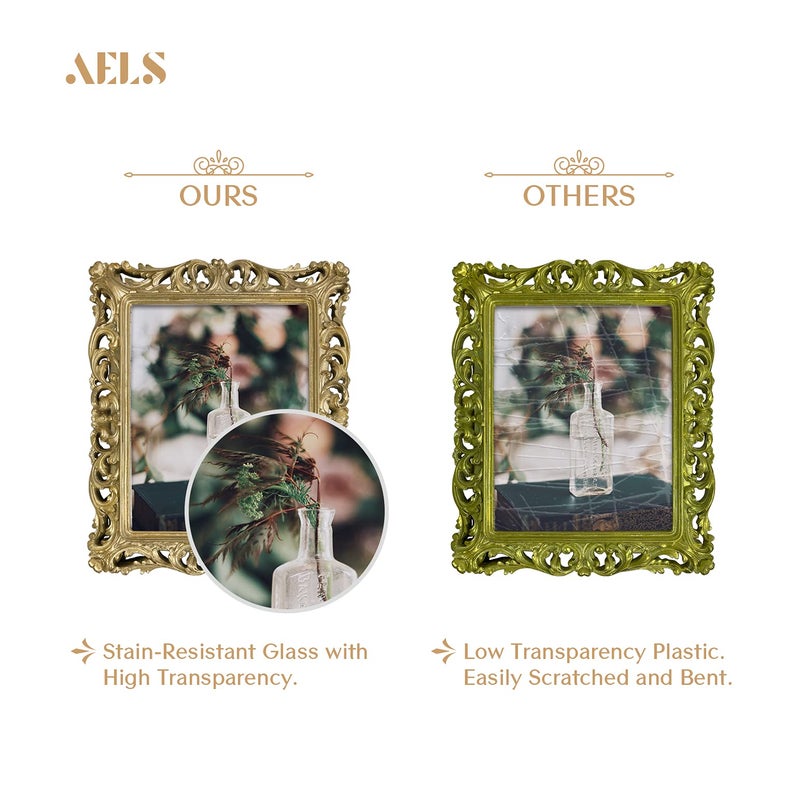 AELS 8x10 Inch Vintage Picture Frame, Elegant Antique Photo Frames with Glass Front, Photo Display, Tabletop Wall Hanging, Gift Ideas, Silver-gold Hollow Pattern - Image 3